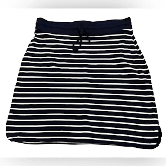 Talbots mini skirt cotton blend stretch Navy white stripes Drawstring Size MP - Picture 2 of 12